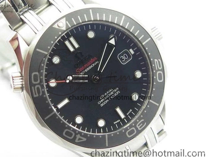 0816 Flexible Seamaster 300M SS OMF 1:1 Best Edition Black Dial Matt Black Ceramic Bezel On SS Bracelet A 8147